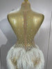 Sparkly Pearl Tassel Mesh See Through Long Dress Women Sexy Birthday Prom Party Nightclub Singer Stage Costume