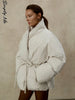 Women Stand Collar Puffer Cotton Coat Loose Long Sleeve Warm Waist Tie Belted Coats Casual Chic Thick Winter Commute Outfit