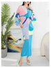Pleated Dress For Women V-neck Batwing Sleeves Spliced Contrast Color Dresses Female Clothing 2YA2012