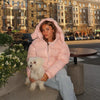 Solid Glossy Zipper Hooded Coats Women's Warm Elastic Waist Pleated Short Cotton Jacket Winter Lady High Street Outwear