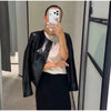 Women's Crocodile Embossed Short Jacket Round Neck Long Sleeve Single Breasted Coat Vintage Y2K Streetwear Autumn Casual Outfit