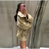Belted Waist Cropped Trench Double Breasted Stand Collar Autumn Chic Elegant Women Coat Casual Vintage Office Lady Jacket