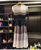 Designed Women's Pleated Dress O-neck Loose Fit Color Block Beaded Long Sleeve Female Clothing 9G1031