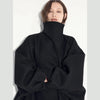 Chic Stand Collar Long Woolen Coats Women Loose Puff Sleeve Single Breasted Solid Warm Overcoat Autumn Winter Lady Outwear