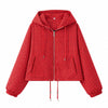 Autumn Women Plaid Hooded Cropped Jacket Zipper Drawstring Hem Long Sleeve Loose Casual Outerwear Lady Outfit