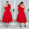 Women Big Bow Shoulder Skew Collar Big Swing Knee Length Dress Belt Street Vestidos Sexy Party Evening Chic Dresse