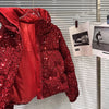 Winter Heavy Industry Colorful Sequin Stand Collar Warm Jacket For Women Cotton-padded Coat 11A07258