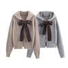 women's holiday party date gentle cute bow act the role of long sleeve hooded knit coat