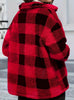Women Plush Coat Jackets Plaid Print Outerwear Thick Warm Single Breasted Turn Down Collar Overcoat Office Lady Autumn Winter