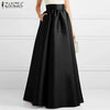 Women Autumn Satin Skirt A-line Floor Length Solid Color High Waist Dress Elegant Vintage Casual Oversized Long Robe