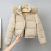 Winter Short Parkas Women's Cotton-padded Clothes Fleece Lining Thicken Warm Outerwear Fur Collar Removable Hooded Quilted Coat