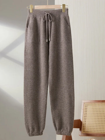 100% Merino Wool Pants Women Jogger Trousers Autumn Winter French Style Thick Soft Casual Female Knit Pencil Pants