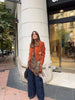 Chic Orange Velvet Lapel Short Jacket Women Solid Loose Single Breasted Full Sleeves Pockets Jackets Lady Casual Daily Wear