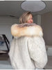Vintage Thicken Faux Fur Woolen Jacket Women Hooded Pocket Lantern Sleeve Elastic Waist Coat Winter Female Daily Outwear