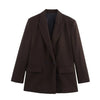 Women Lapel Loose Double Breasted Suit Jacket Solid Color Flip Pocket Long Sleeve Blazers Chic Office Lady Outfits