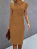 Women's casual dress tight dress front knot round neck medium-long dress basic daily wear