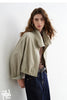 Women Slub Cotton Jackets Spring Cropped Tulip Silhouette Striped Cuff - Turn Up Stand Collar Tops