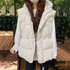 Adjustable Waistcoats Solid Cotton Vest Jacket Women Autumn Winter Hooded Waistcoat Warm Thicken Cotton Sleev