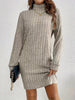 Cozy Casual Turtleneck Dress for Women - Long Sleeve, Ribbed Knit, Mid-Length with Side Stripes - for Fall/Winter