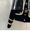 S-2XL Women Tweed Jacquard Black Suit Jacket Coat Top And Mini A Line Skirt Two Piece Set Elegant Outfit Winter Party Cloth