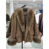 Women Suede Faux Fur Trim Jacket Fur Lapel Collar Cuffs Double Breasted Fitted Waist Long Sleeve Coats Vintage Warm Winter Coat