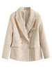 Women jacket Autumn Double Breasted Tweed Check Blazer Coat Vintage Long Sleeve Pockets Female Outerwear Chic