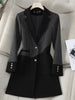 Women Stripe Stitching Woolen Blazer Coat Long Sleeve Jacket Office Ladies Work Wear Blazers Female Windbreakers Outerwear