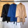 Winter Casual Adjustable Waist Wool Coat Women Water Ripples Woolen Coat Jackets Female Autumn Camel Coat Commuting