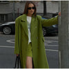 Vintage Large Lapel Tweed Long Coat Women Elegant Loose Double Breasted Belt Coats Lady Winter Classic Chic Street Overcoat