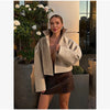 Retro Crocodile Pattern Short Women's Leather Jacket High Collar Zipper Loose Long Sleeve Jackets Lady Street Daily Wear