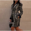 Snake Print V-Neck Blazer Long Sleeve Skirt Set Slim Fit Autumn Women Chic Outfit Casual Lady Two Piece Suit