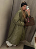 Female Oversized Long Puffer Coat Zip Lapel Full Sleeve Warm Thick Green Overcoat Winter Casual Street Chic Outwear