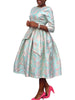 African Dresses for Women Autumn Elegant African 3/4 Sleeve Polyester Party Wedding O-neck Midi Dress African Clothing