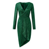 Dresses For Women Plus Size Deep V Sequins Wrap Ruched Long Sleeve Nightclub Dress Vestidos Para Mujer