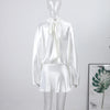 Elegant Satin Mini Dress For Women Scarf Collar Batwing Sleeve Waist Dress Lady Autumn Chic Party Evening Vestidos