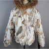 Russian Women Real Rabbit Fur Coats Winter Warm 100% Natural Rabbit Fur Jacket Lady Warm With Raccoon Fur Hooded Outerwear