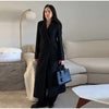 V-Neck Longline Tailored Double-Breasted Blazer Coat Black Peak Lapel Welt Pockets Autumn Elegant Office Women Outerwear
