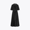 Elegant Belt Women Long Black Dress Full Sleeve Pleated Lapel Waist-Closed Female A Line Dresses Spring Lady Robes