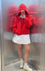 Women's Jacket Autumn Red Long-Sleeve Drawstring Decorative Festive Hoodie Zipper Cardigan Casual Versatile