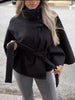 Women Solid Batwing Sleeve Outerwear Casual Stand-up Collar Waist Loose Long Sleeves Lady Jacket Lady Autumn Coats