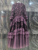 Women's Evening Dress Purple Three-Dimensional Flower Ruffled Long Sleeve Mesh Dresses Autumn Clothing QM782