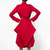 Spring Women's Elegant Party Evening Midi Dresses Long Sleeves Stand Collar Pleated Cocktail Prom Red Dress