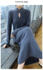 Women' 100%Pure Mink Cashmere Dress Stand-Up Collar Buckle Slim Knit Long Skirt High Waist Over The Knee Bottoming Dress