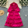 High End Party Ruffles Runway Dresses Women Lantern Sleeve Lace-up Loose Stretch Celebrity Beautiful Long Dress