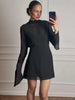 Black Sheer Long Sleeve Dress Women Pleated Patchwork Short Dresses Cocktail Party Sexy See Through Dress