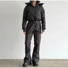 Winter Women's One‑piece Ski Suit Hooded Zipper Pocket Full Sleeve Coat Pant Suits Lady Warm Vacation Skiwear