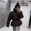 Elegant Cotton Warm Women's Jacket Autumn Winter Loose Full Sleeve Zipper Stand Collar Thicken Coats Waist Outwear Lady