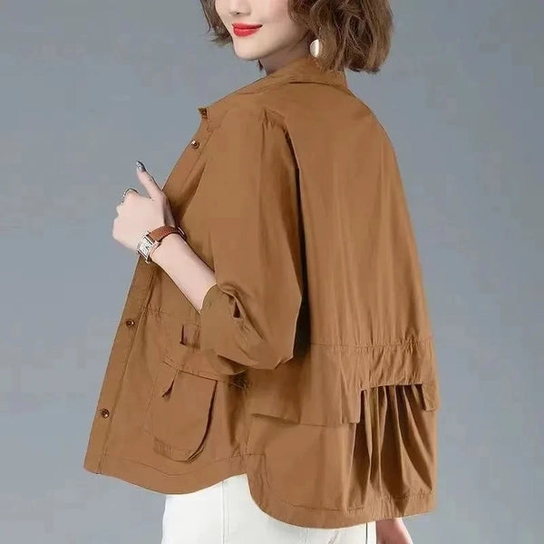Spring Autumn Female Korean Thin Style Leisure Cardigan Jacket Cotton Windbreaker Coat Mom's Costume Loose Short Blouse Jacket