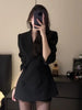 Korean Elegant Slim Fit Blazer Coat Women V-Neck Long-Sleeve Double Breasted Casual Black Coat Office Style Blazers