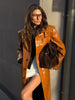Brown Crocodile Embossed Faux Leather Trench Coat Lapel Single Breasted Straight Front Pockets Autumn Winter Fit Jacket